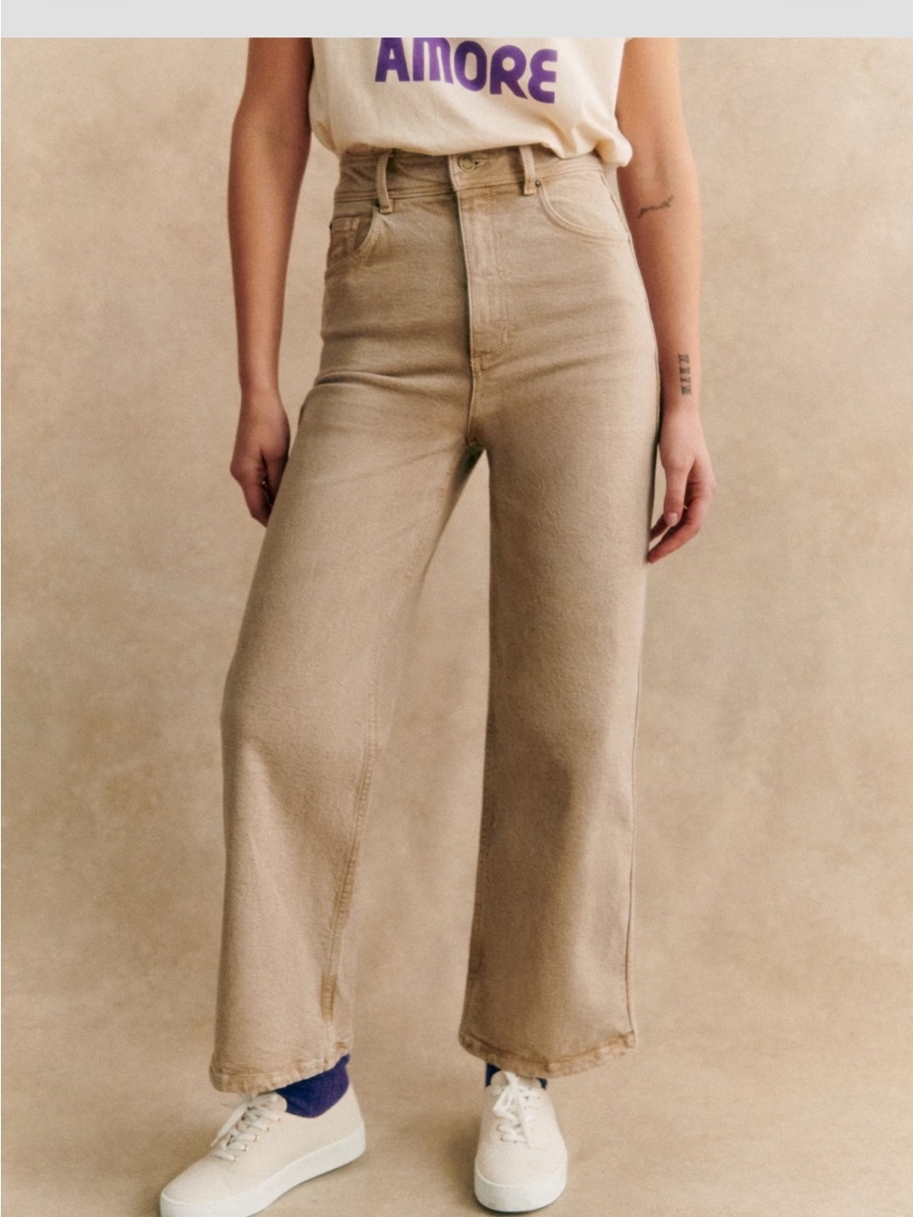 Sézane light beige Le Crop jeans, EU 46